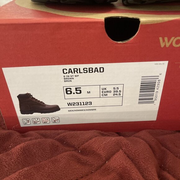 Carlsbad 6” Men Sz 6.5 Brown Leather Steel Toe EH, Waterproof Slip Resistant - Picture 3 of 16